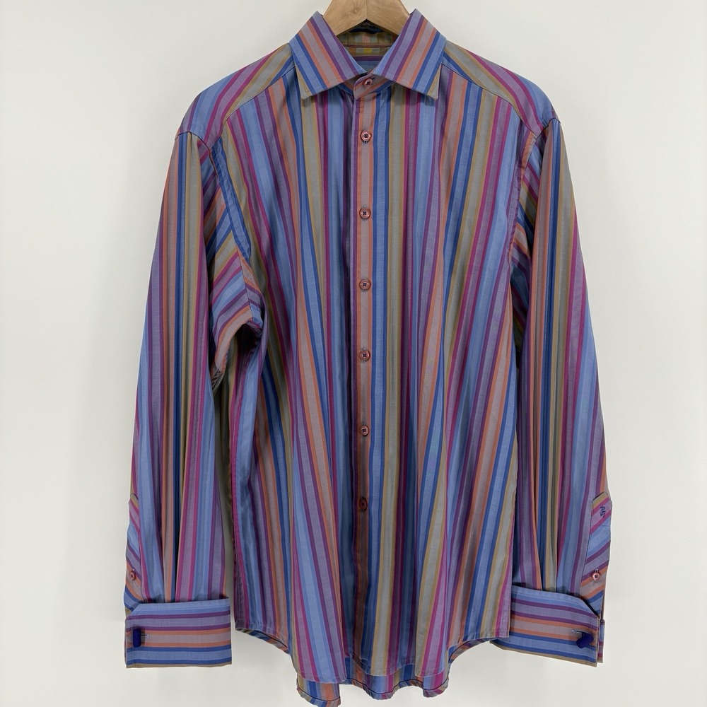 Robert Graham Men's Large Striped Multicolor Long Sleeve Button Up Shirt